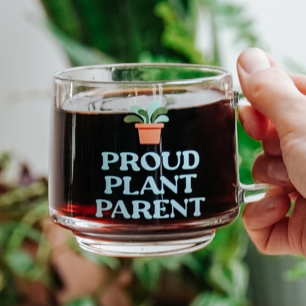 Clear Mug with Plant Design‎ and Proud Plant Parent Text